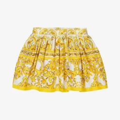 Dolce amp; Gabbana Skirts*Baby Girls Yellow Majolica Print Cotton Skirt