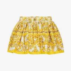 Dolce amp; Gabbana Skirts*Baby Girls Yellow Majolica Print Cotton Skirt