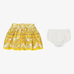 Dolce amp; Gabbana Skirts*Baby Girls Yellow Majolica Print Cotton Skirt