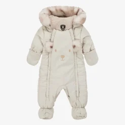 Deux par Deux Snowwear|Coats & Jackets*Beige Bear Snowsuit & Neck Warmer Set