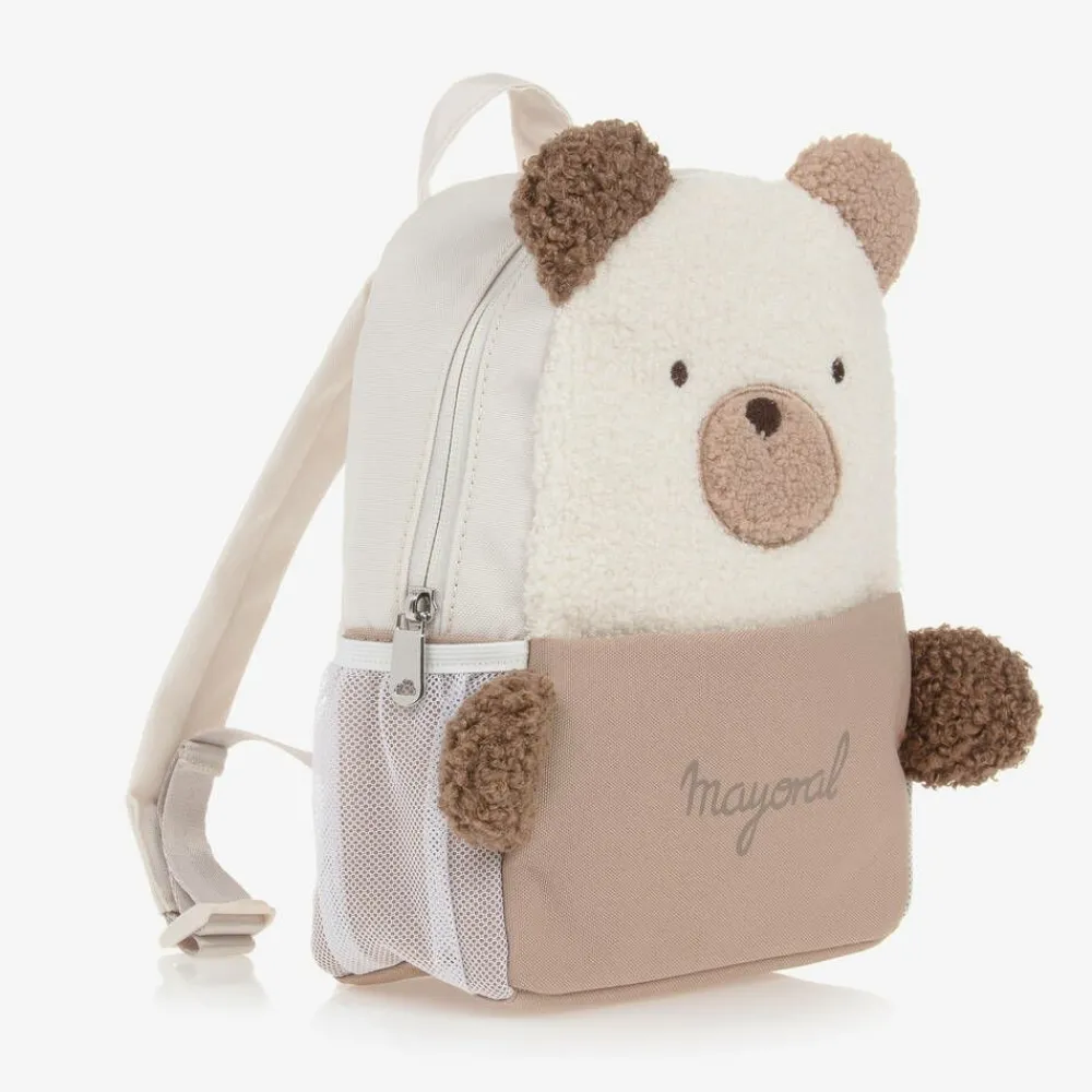 Mayoral Bags*Beige Bouclé Teddy Bear Backpack (25cm)