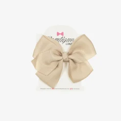 Bowtique London Hair Accessories*Beige Bow Hair Clip (10cm) Tan