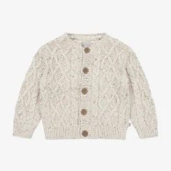 The Little Tailor Tops*Beige Cable Knit Cotton Cardigan