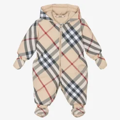 Burberry Snowwear*Beige Check Down Padded Baby Snowsuit PaleStoneIPCheck