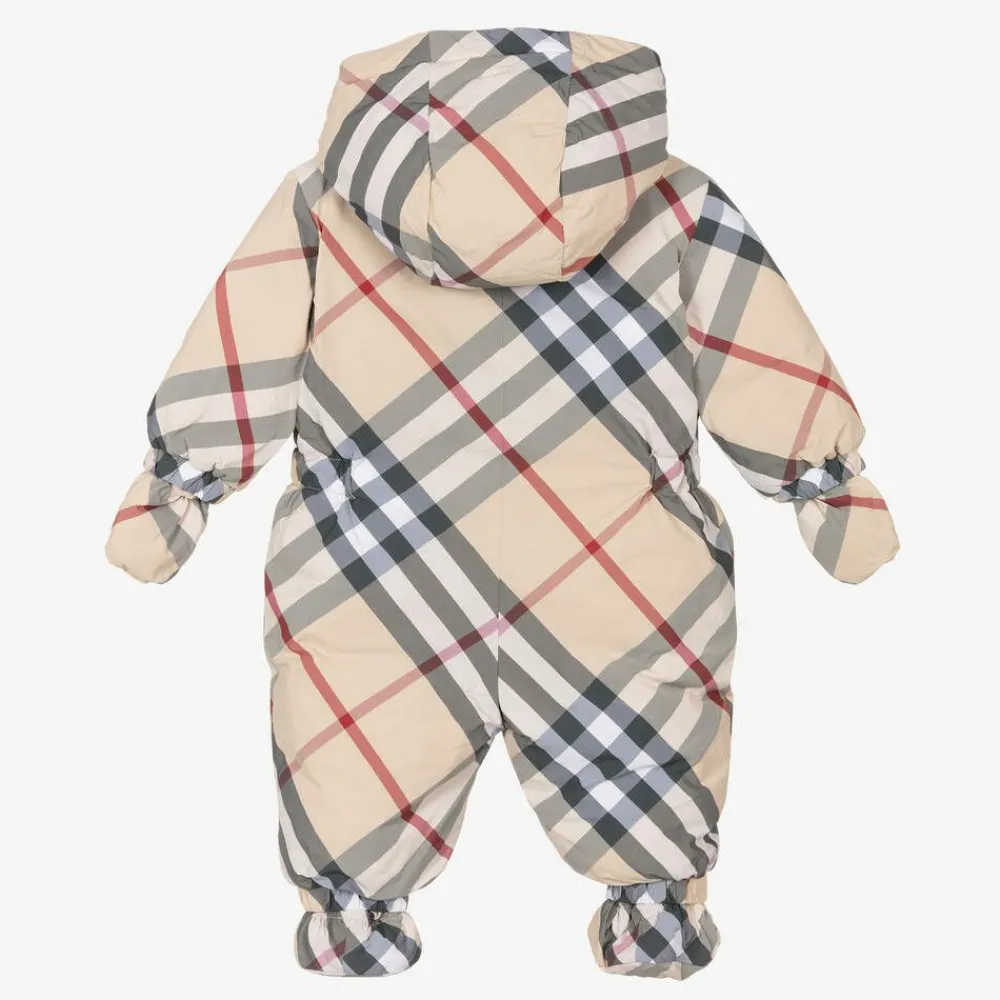 Burberry Snowwear*Beige Check Down Padded Baby Snowsuit PaleStoneIPCheck