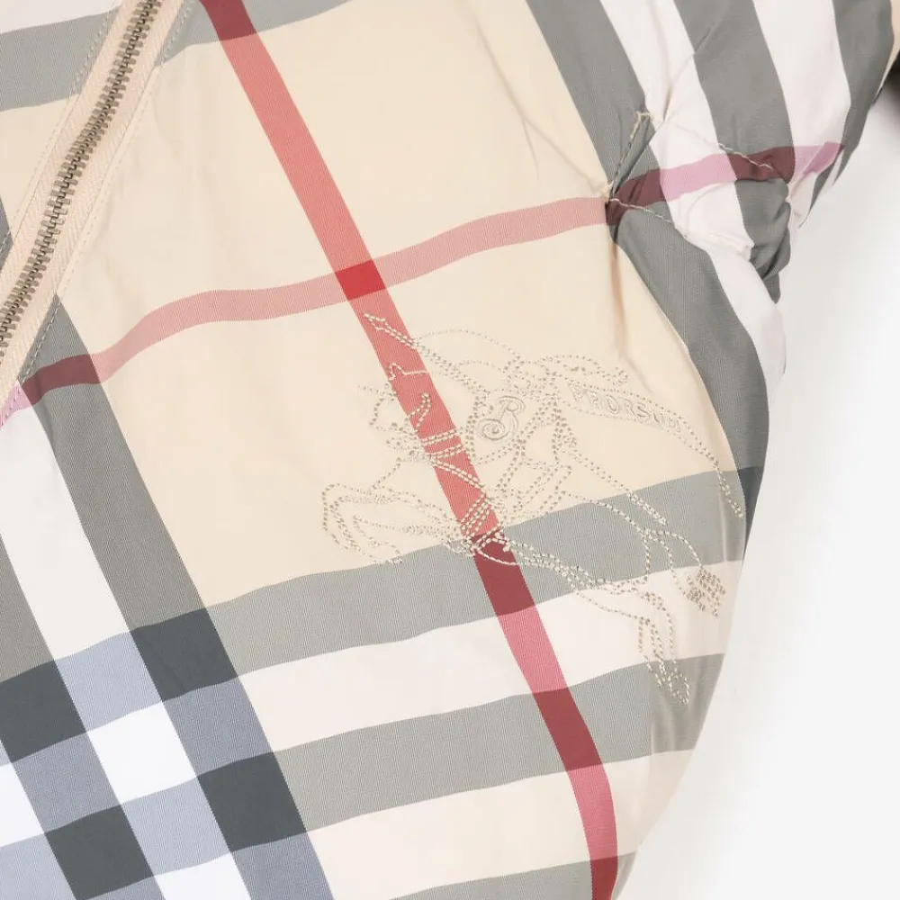 Burberry Snowwear*Beige Check Down Padded Baby Snowsuit PaleStoneIPCheck