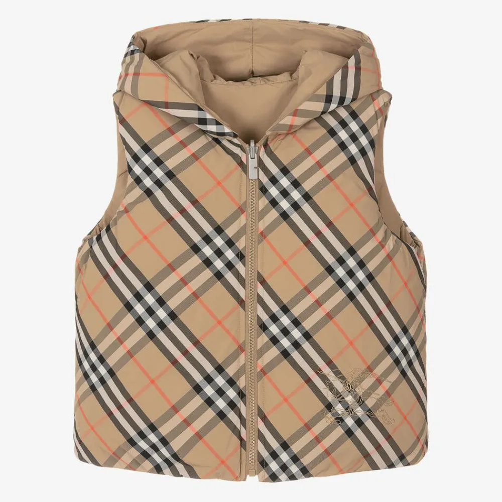 Burberry Coats & Jackets*Beige Check Reversible Down Gilet SandCheck
