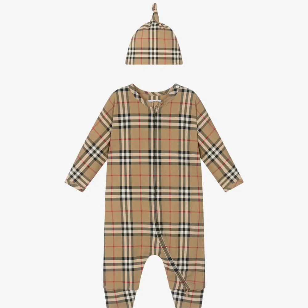 Burberry Gifts|Babysuits*Beige Cotton Babygrow Gift Set