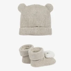Mayoral Newborn Hats*Beige Cotton Bear Baby Hat Set