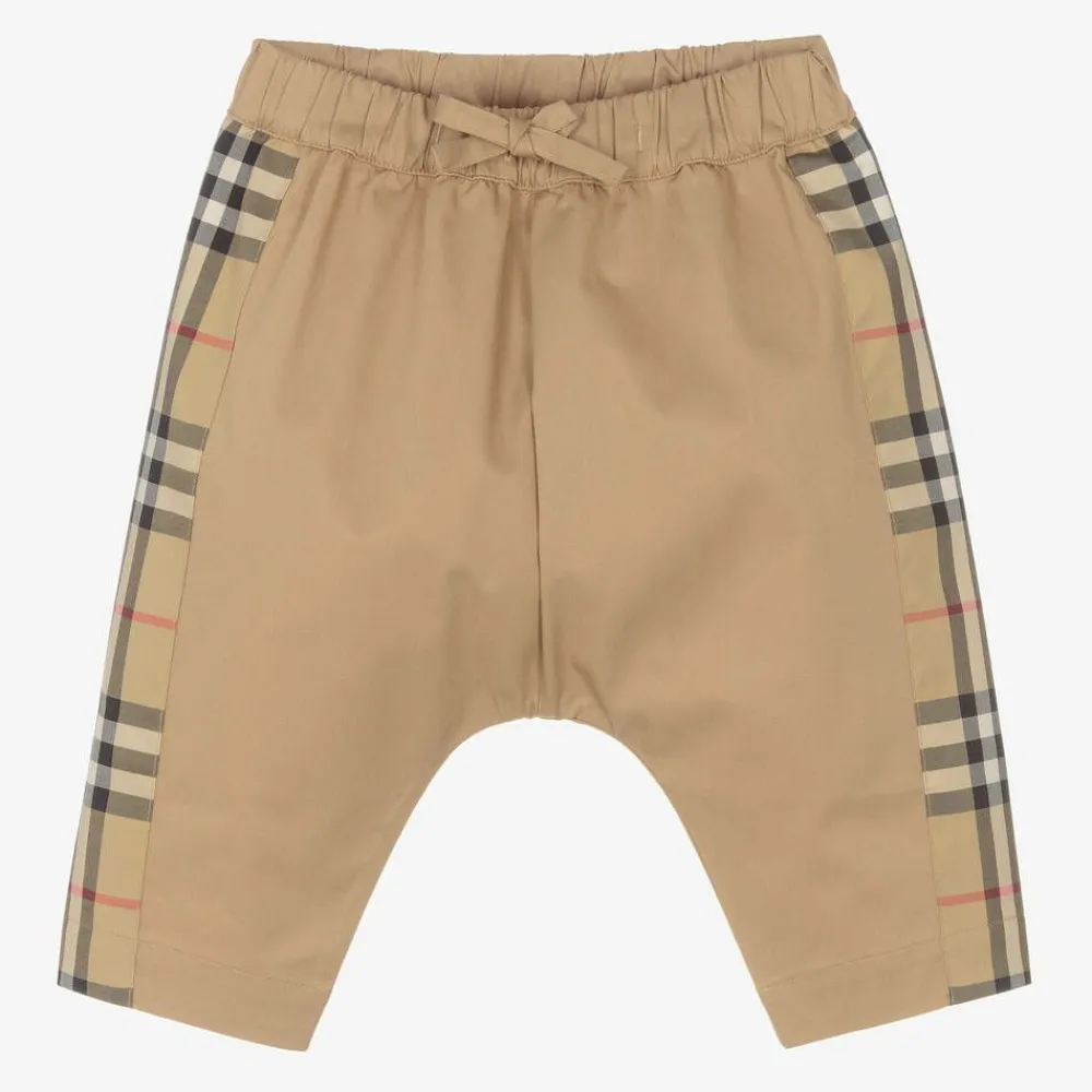 Burberry Trousers|Trousers*Beige Cotton Checked Baby Trousers
