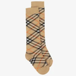 Burberry Socks|Socks*Beige Cotton Checked Knee Socks