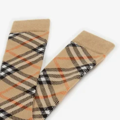 Burberry Socks|Socks*Beige Cotton Checked Knee Socks