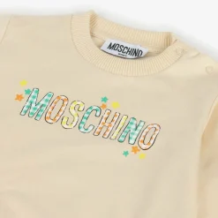 Moschino Baby Tops*Beige Cotton Gingham Logo Sweatshirt