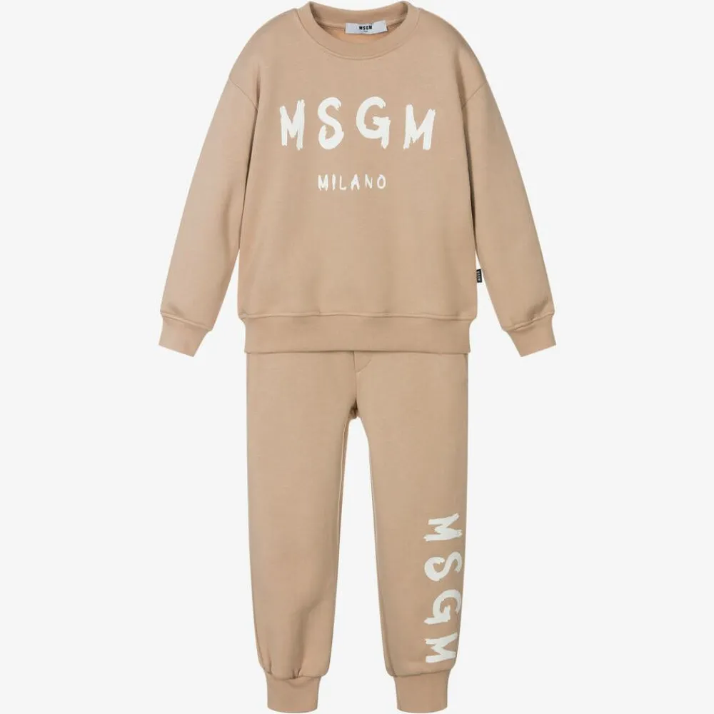 MSGM Tracksuits|Tracksuits*Beige Cotton Jersey Tracksuit