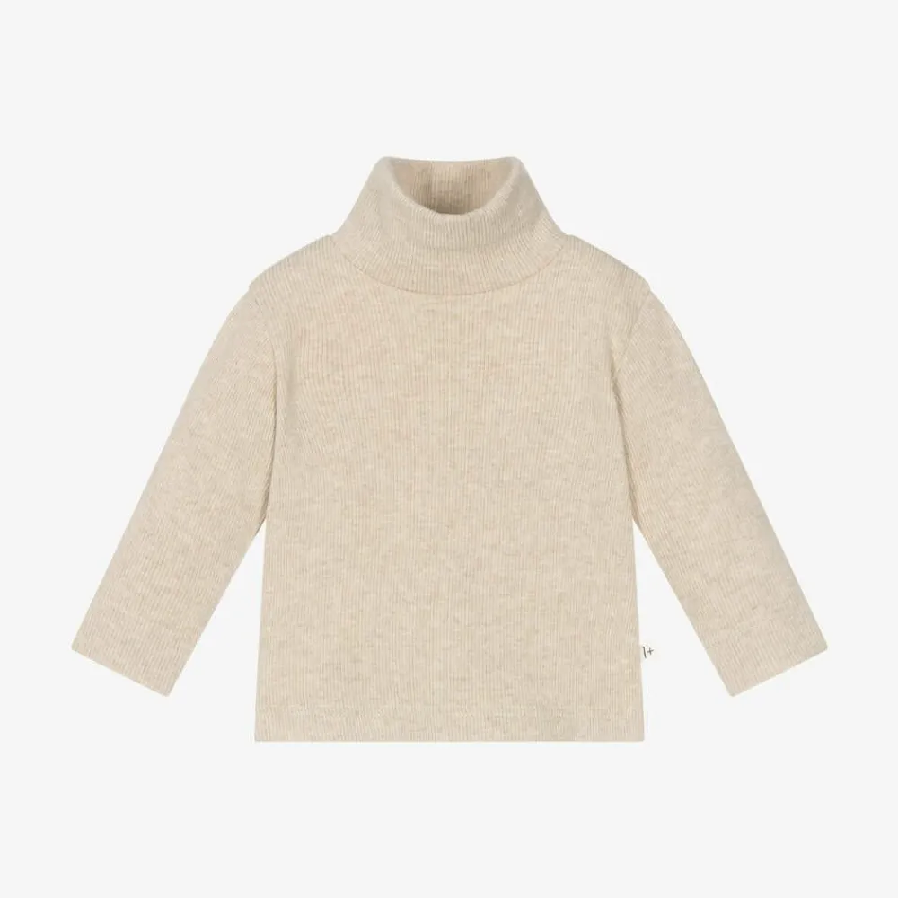 1 + in the family Tops*Beige Cotton Knit Turtleneck Baby Sweater