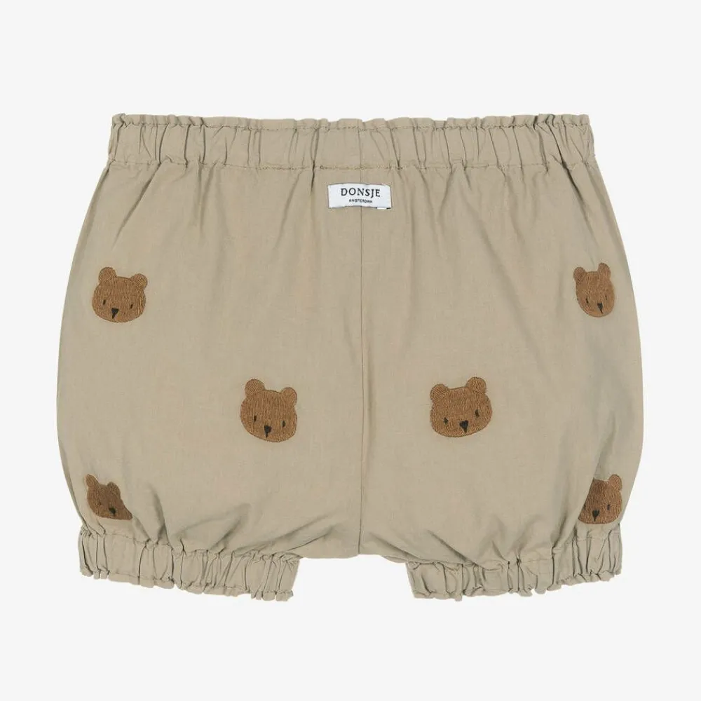 Donsje Shorts|Shorts*Beige Embroidered Cotton Teddy Bear Shorts DustyGreen