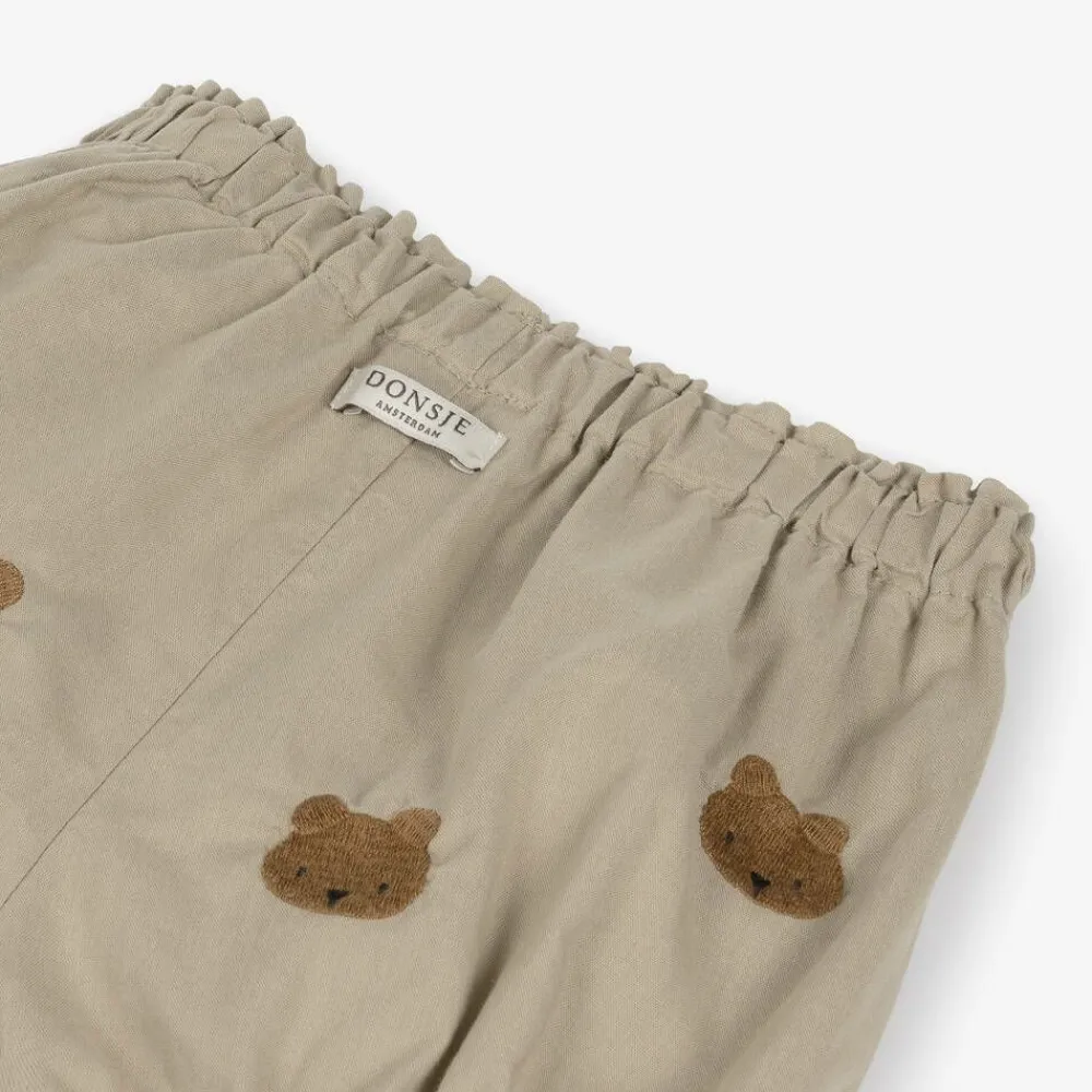Donsje Shorts|Shorts*Beige Embroidered Cotton Teddy Bear Shorts DustyGreen