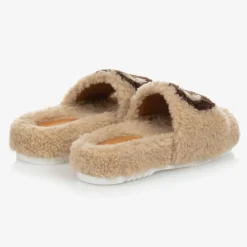 Gucci Sliders|Sliders*Beige Faux Fur Logo Sliders