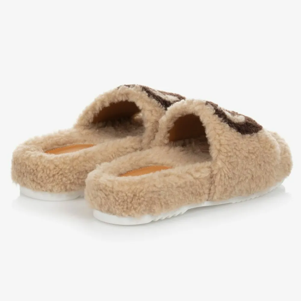 Gucci Sliders|Sliders*Beige Faux Fur Logo Sliders