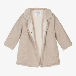 Mayoral Newborn Coats & Jackets*Beige Knitted Cotton Pram Coat & Hat Set