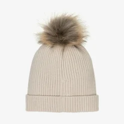 Babidu Hats|Hats*Beige Knitted Pom-Pom Hat