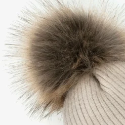 Babidu Hats|Hats*Beige Knitted Pom-Pom Hat