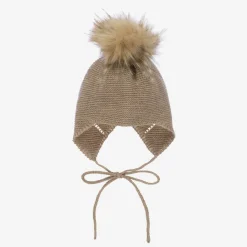 Mebi Hats*Beige Knitted Wool & Alpaca Pom-Pom Hat