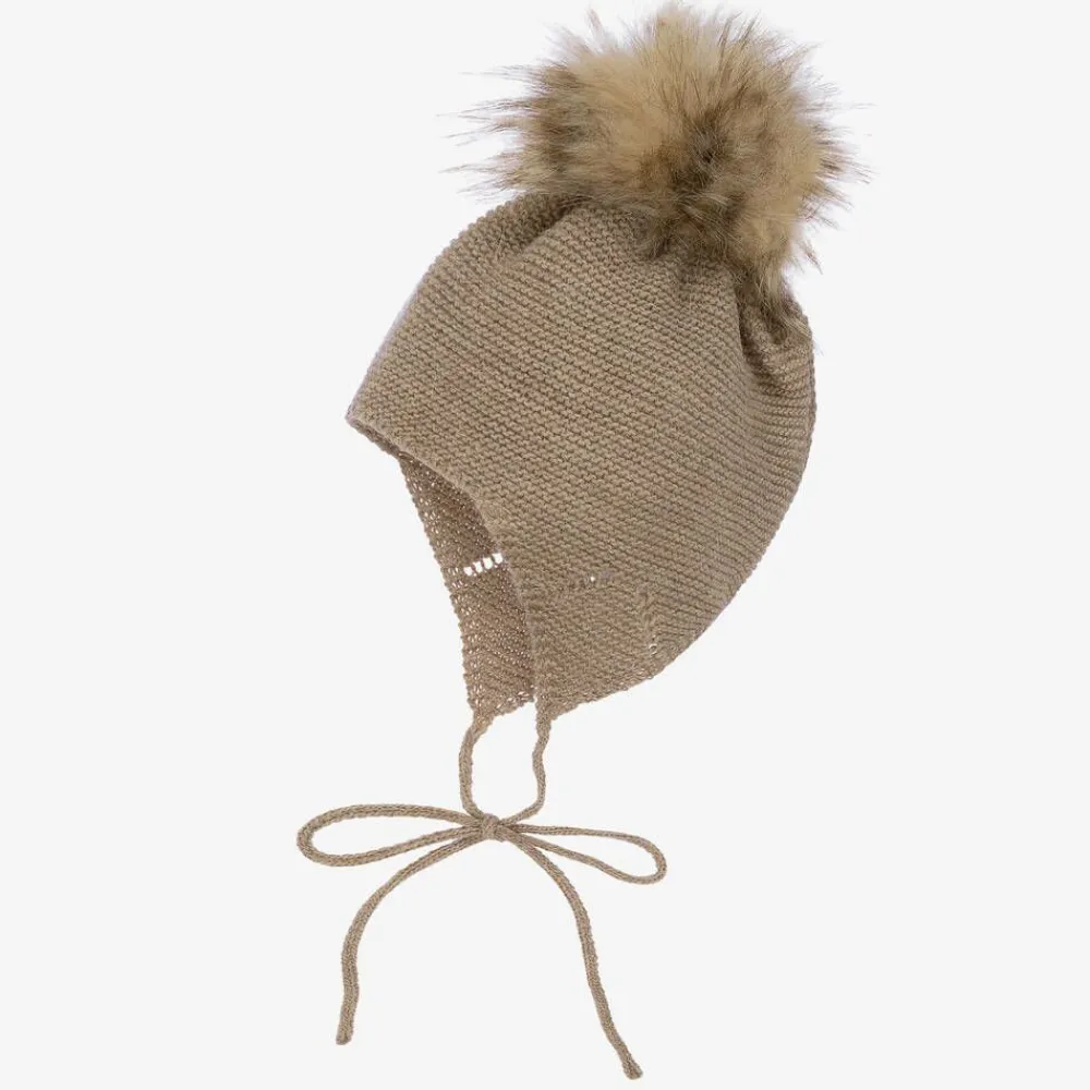 Mebi Hats*Beige Knitted Wool & Alpaca Pom-Pom Hat