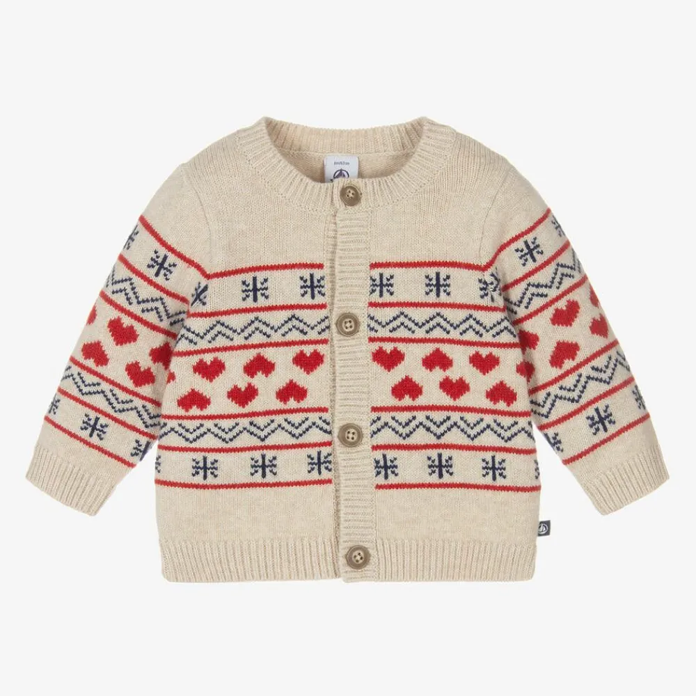Petit Bateau Tops*Beige Knitted Wool Cardigan