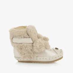 Donsje Pre Walkers|Pre Walkers*Beige Leather & Faux Fur Poodle Pre-Walkers LightBeige