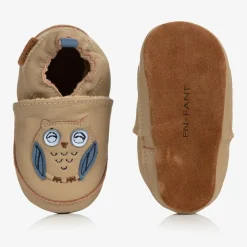 EN FANT Slippers|Slippers*Beige Leather Owl Slippers