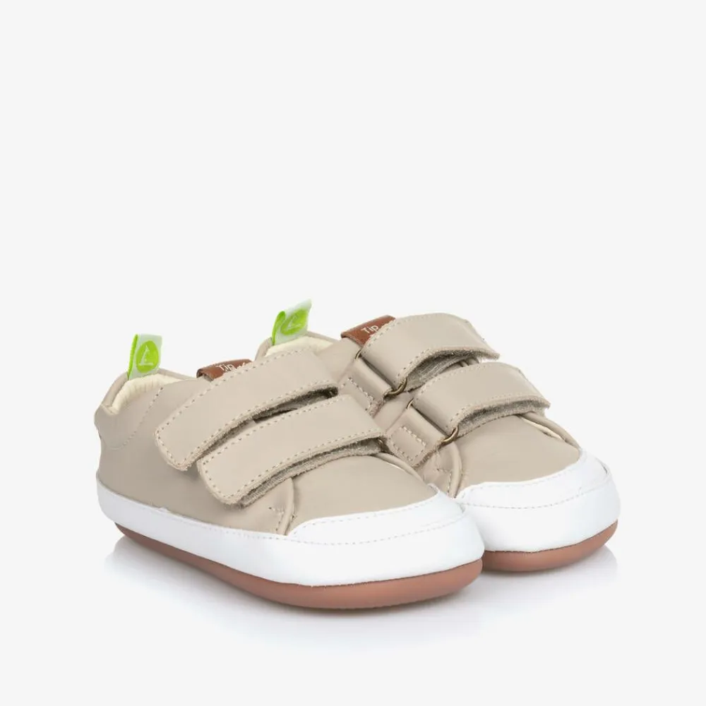 Tip Toey Joey Trainers|Trainers*Beige Leather Velcro Trainers