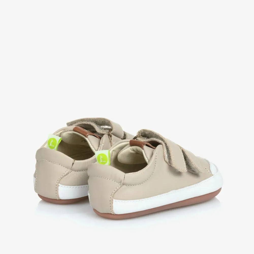 Tip Toey Joey Trainers|Trainers*Beige Leather Velcro Trainers