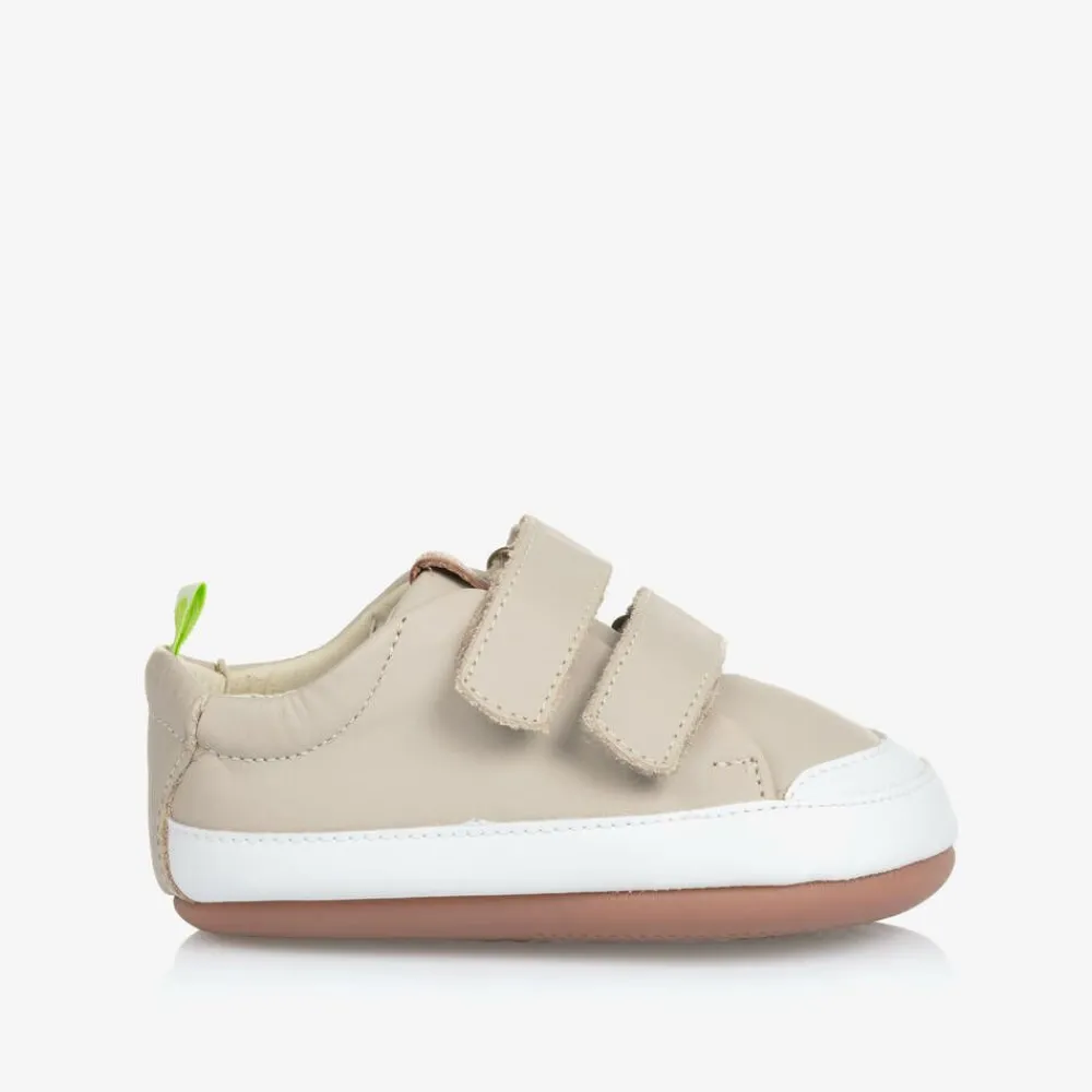 Tip Toey Joey Trainers|Trainers*Beige Leather Velcro Trainers