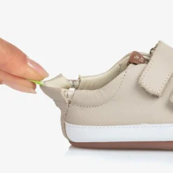 Tip Toey Joey Trainers|Trainers*Beige Leather Velcro Trainers