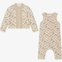 Burberry Gifts|Babysuits*Beige Monogram Baby Romper Gift Set