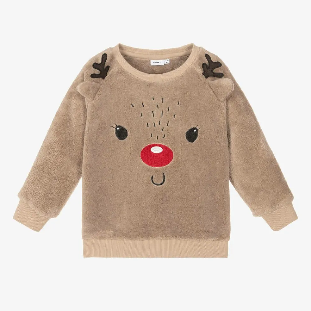 NAME IT Tops*Beige Reindeer Fleece Sweatshirt
