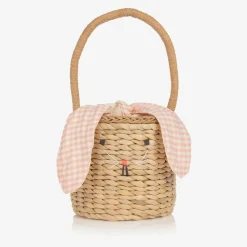 Meri Meri Bags*Beige Straw Bunny Basket Bag (18cm)