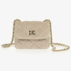 Milledeux Bags*Beige Velvet Quilted Bag (13cm)