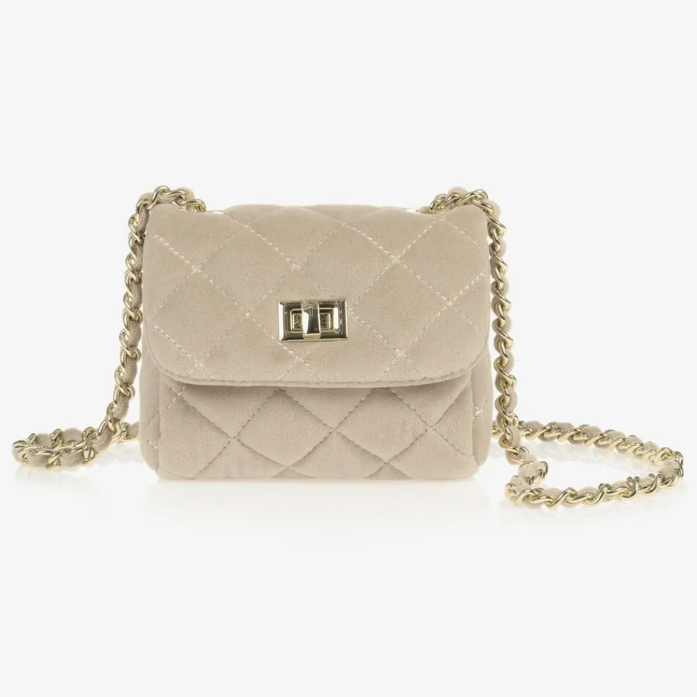 Milledeux Bags*Beige Velvet Quilted Bag (13cm)