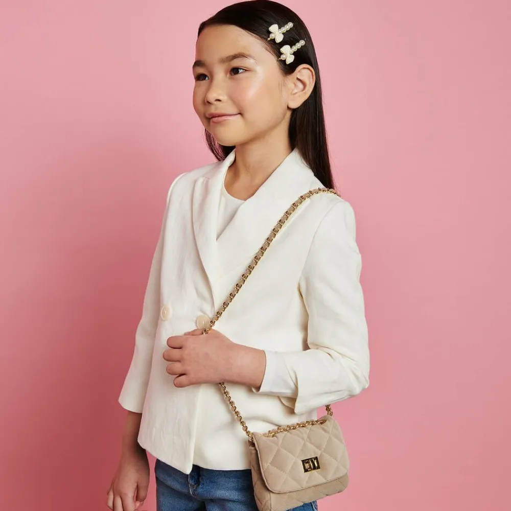 Milledeux Bags*Beige Velvet Quilted Bag (13cm)