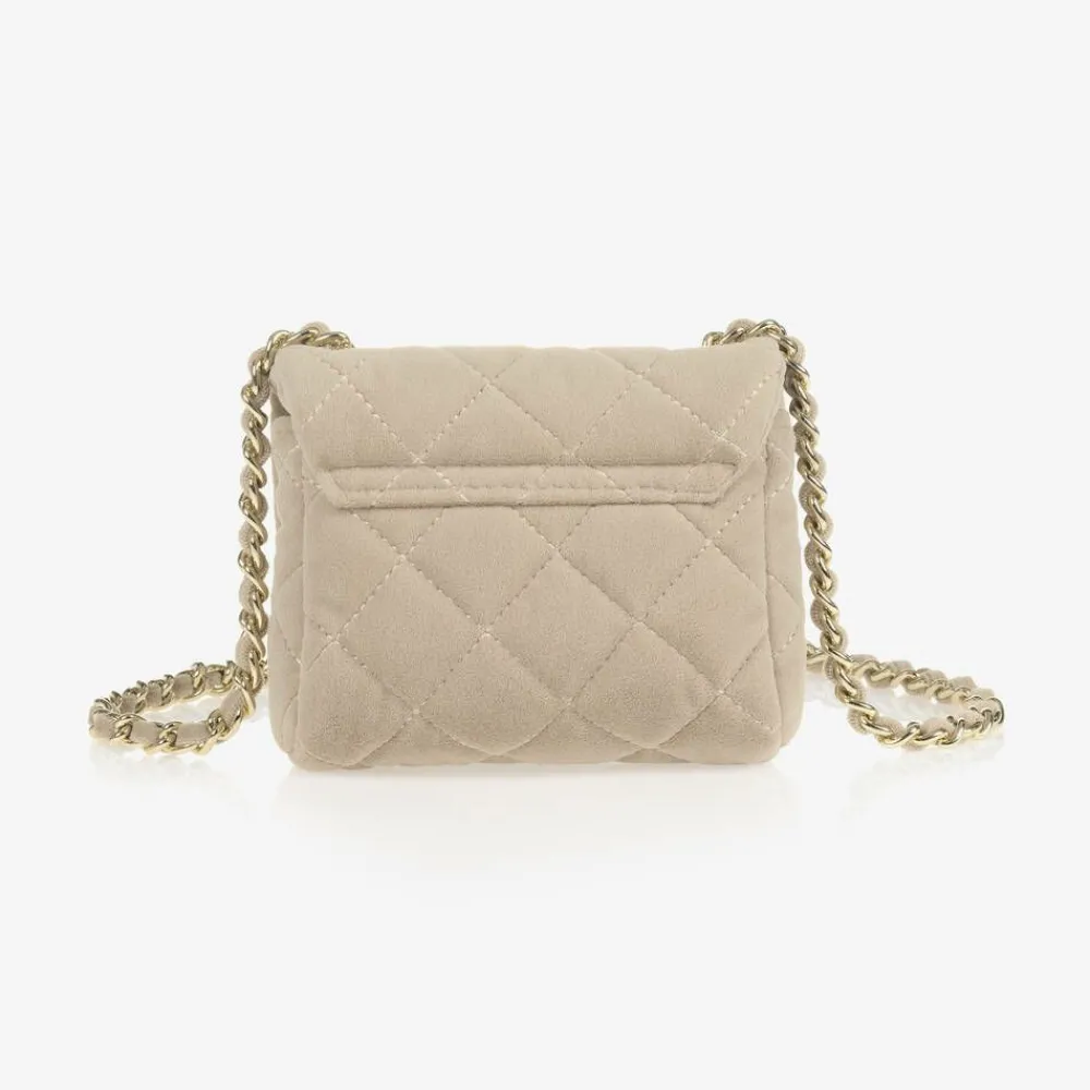 Milledeux Bags*Beige Velvet Quilted Bag (13cm)