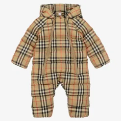 Burberry Snowwear|Snowwear*Beige Vintage Check Down Baby Snowsuit