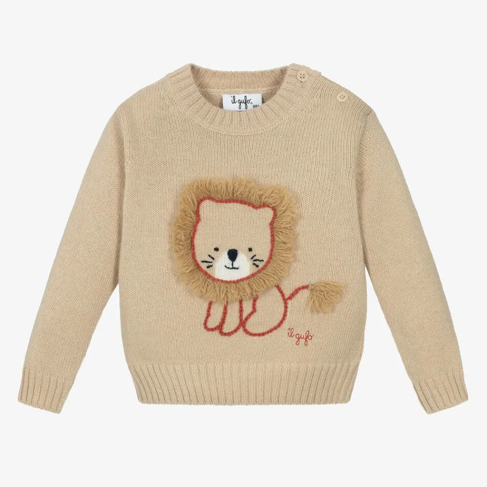 Il Gufo Tops*Beige Wool Lion Sweater