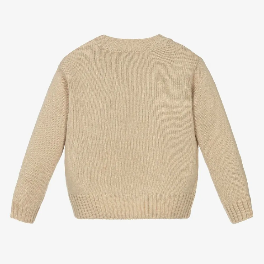Il Gufo Tops*Beige Wool Lion Sweater