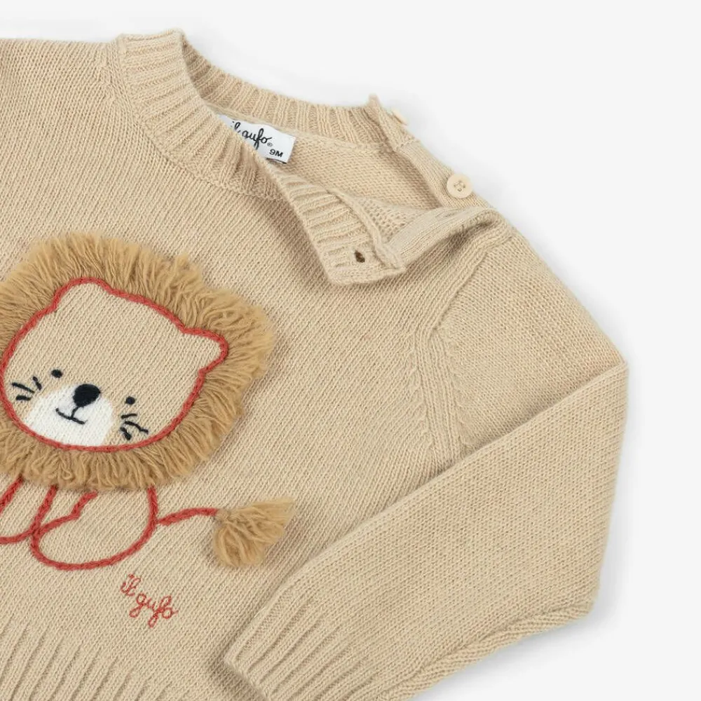 Il Gufo Tops*Beige Wool Lion Sweater