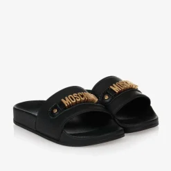 Moschino Kid-Teen Sliders|Sliders*Black & Gold Metal Logo Sliders