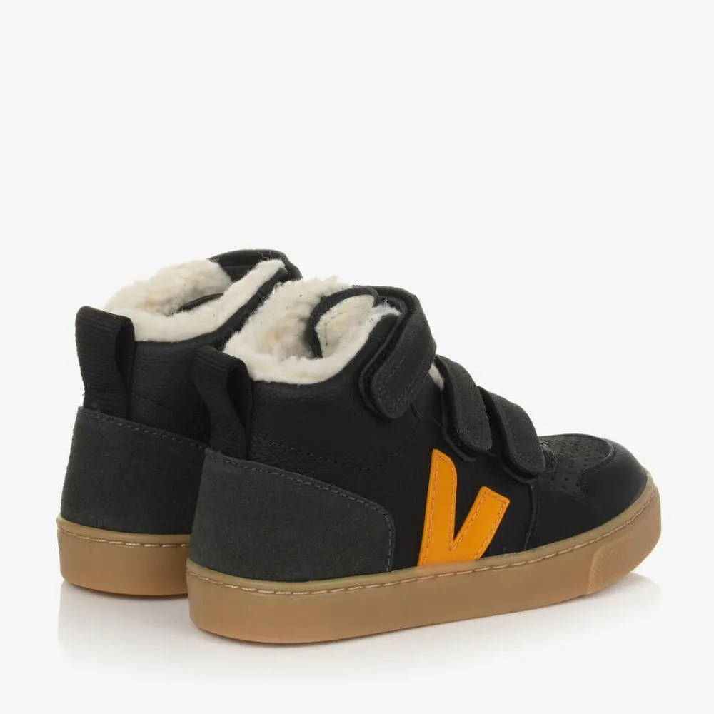 VEJA Trainers*Black & Yellow Leather V-10 Trainers