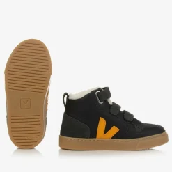 VEJA Trainers*Black & Yellow Leather V-10 Trainers