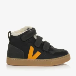 VEJA Trainers*Black & Yellow Leather V-10 Trainers